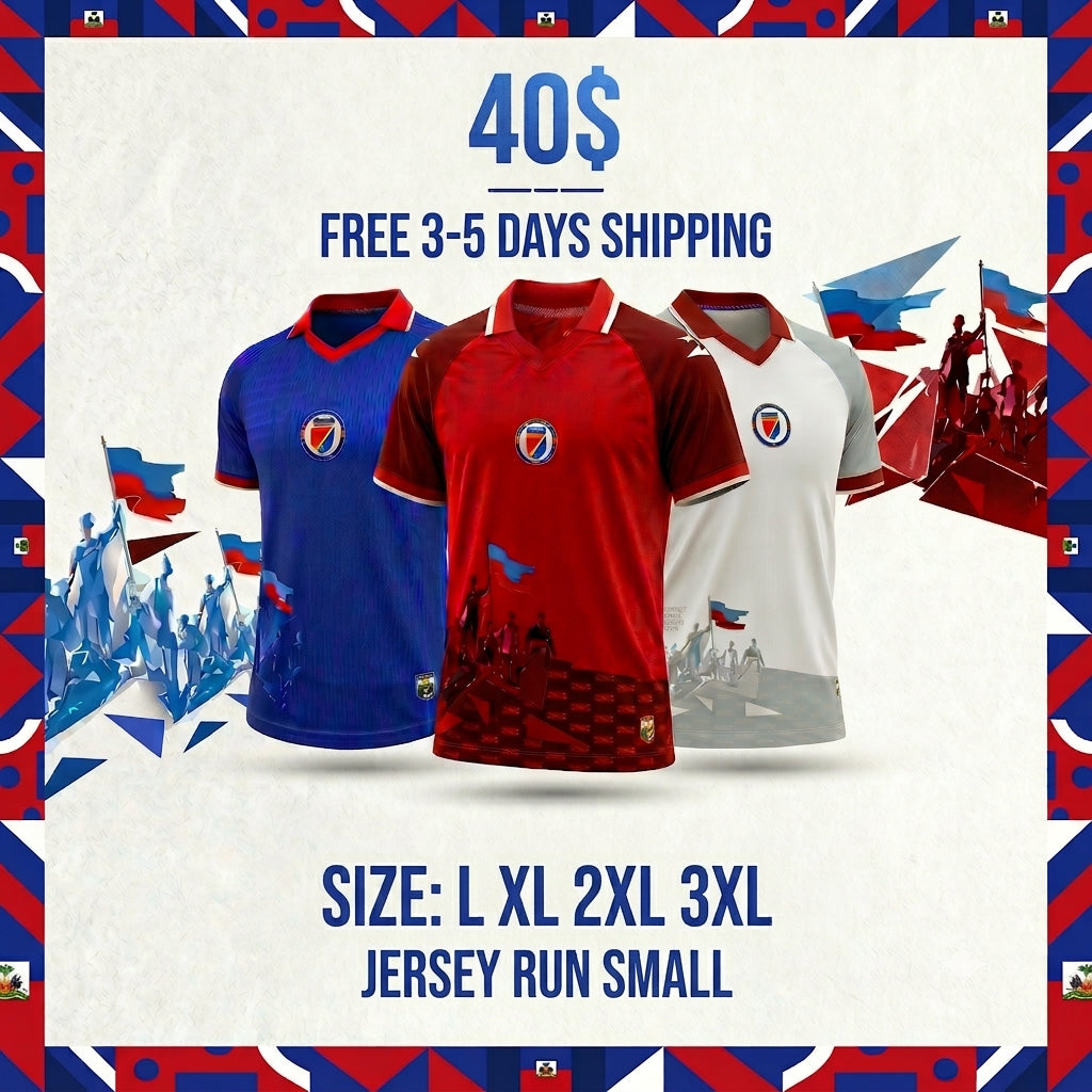 HAITI SOCCER JERSEY BLUE - RED - WHITE (L - 3XL)